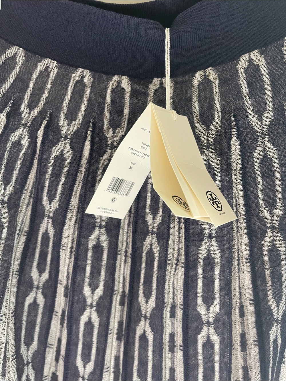 Tory Burch Navy and White Pleated Geometric Maxi Skirt - Picture 2 of 2